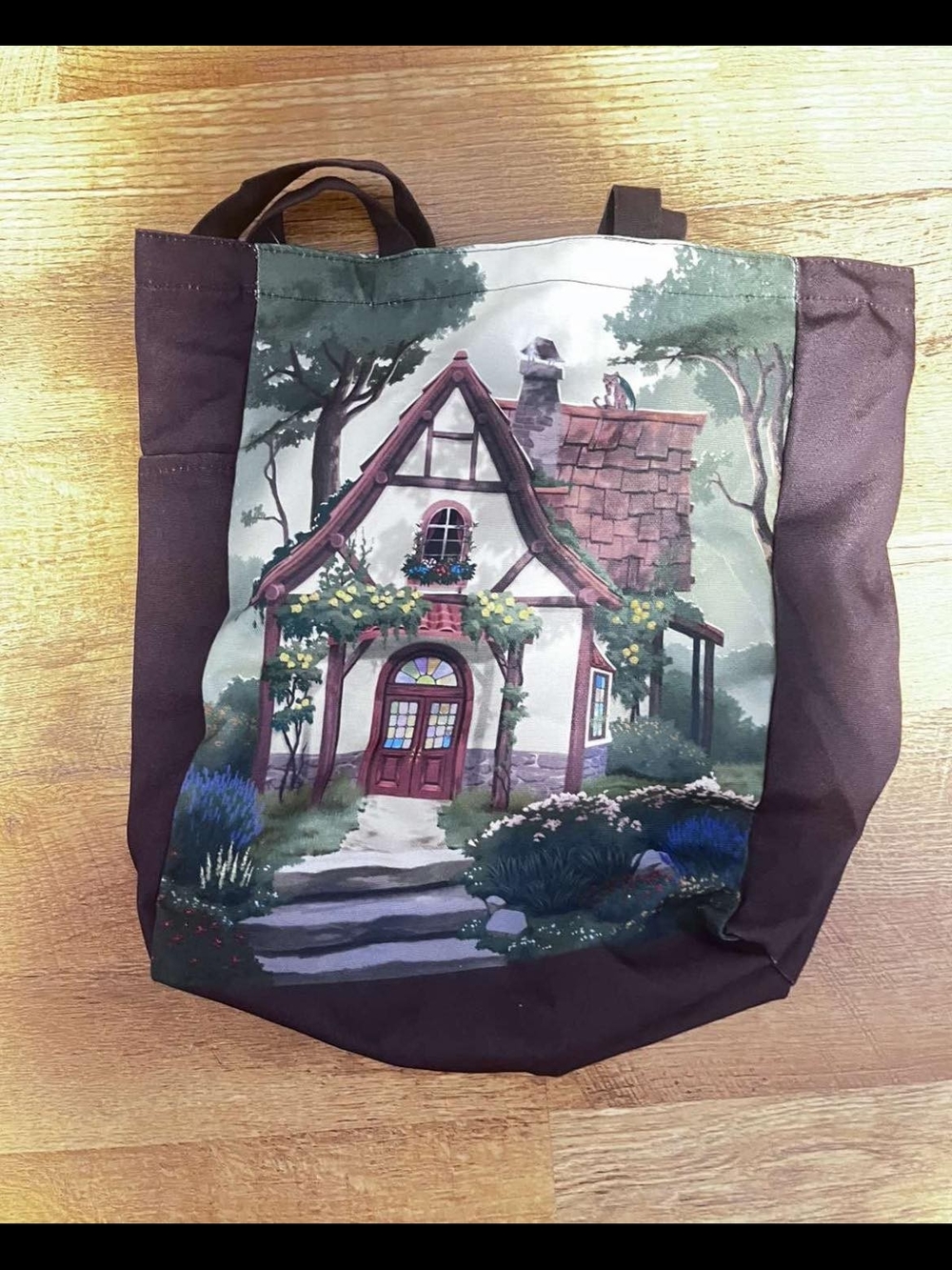 Fairyloot Cottage Tote Bag in Brown with Scenic Print
